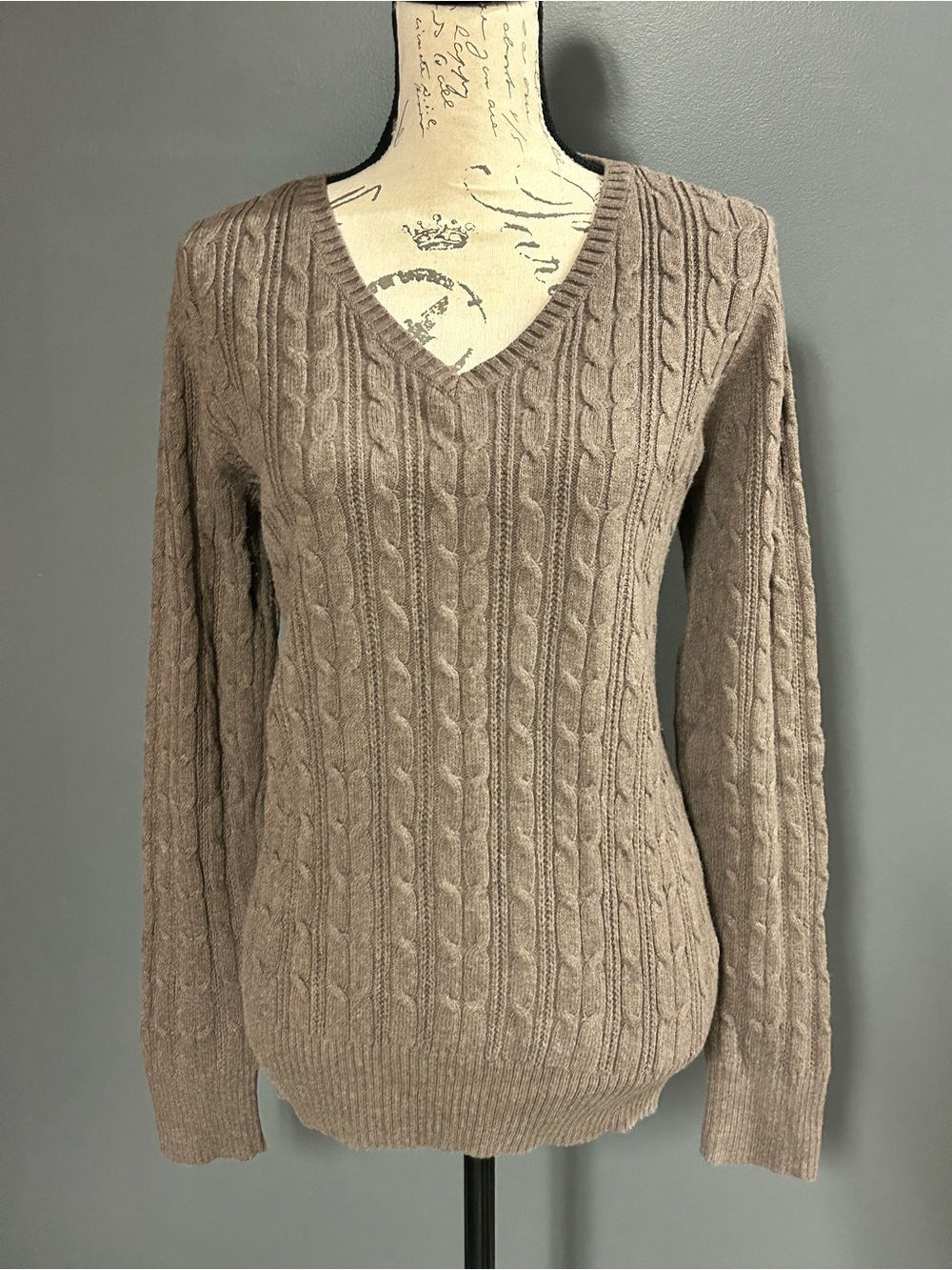St. John’s Bay Taupe Cable Knit V-Neck Sweater